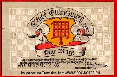 Stadt Glücksburg Ein Mark Notgeld 1920