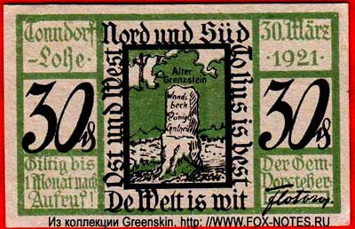 Gutschein der Gemeinde Tonndorf-Lohe. 30.03.1921. 30 Pfennig Notgeld