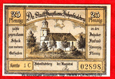 Die Stadtkasse Hohenfriedeberg 25 Pfennig 1921 Notgeld