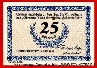 Stadt Hohenwestedt 25 Pfennig 1921 Notgeld