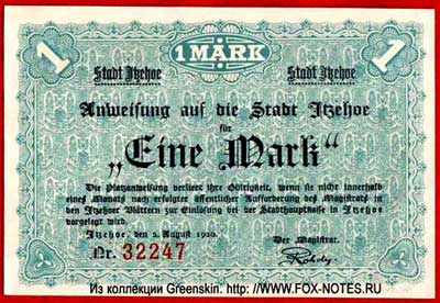 Anweisung auf die Stadt Itzehoe.  Ein Mark. 1920. Notgeld