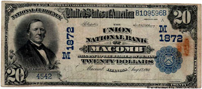 The Union National Bank of Macomb 20 dollars 1872