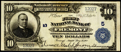 The First National Bank Fremont 10 dollars Series 1902