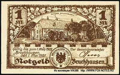 Gemeinde Bruchhausen Notgeld. 1.05.1921 Gültig bis 1.03.1922 