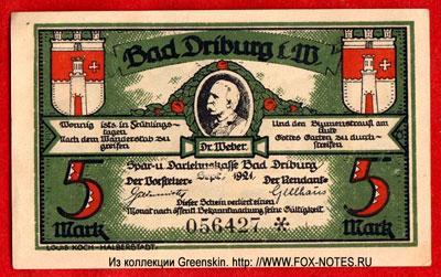 Spar- u. Darlehnskasse Bad Driburg 5 mark notgeld