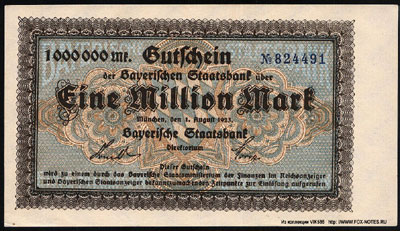 Bayerische Staatsbank Gutschein 1000000 Mark