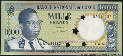 Bank Nationale du Congo 1000 francs 1964