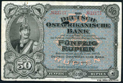 Deutsch-Ostafrikanische Bank. Banknote. 50 Rupien. 15. Juni 1905. 