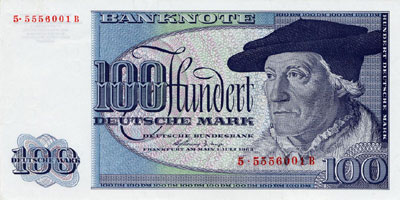 Banknoten der Serie "BBk II" für Westdeutschland