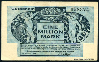 Reichsverkehrsministerium Zweigstelle Bayern 1000000 mark