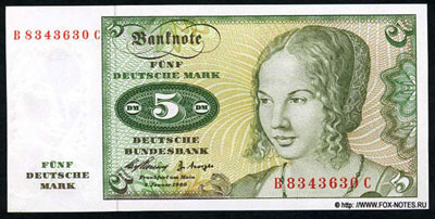 Deutsche Bundesbank 5 Deutsche Mark 1960.  
