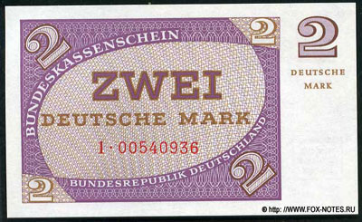 Bundeskassenschein 2 Deutsche Mark 1967 / Banknoten  der Serie "BBk II" für Westberlin