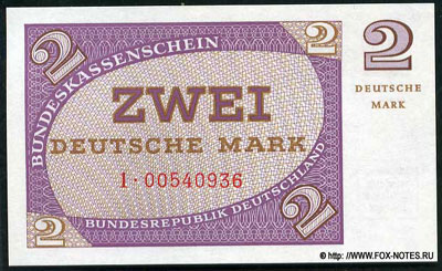 Bundeskassenschein 2 Deutsche Mark 1967 / Banknoten der Serie "BBk II" für Westberlin