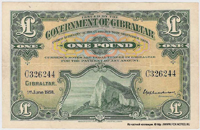 . Government of Gibraltar. Currency Note. Ordinance 1934. ( 1937-1958, W&S)