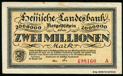 Hessische Landesbank Notgeldschein 2000000 Mark