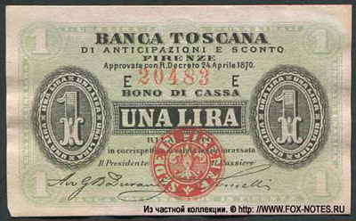 BANCA TOSCANA di anticipazioni e sconto FIRENZE 1 lira 1970