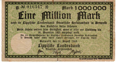 Lippische Landesbank Staatliche Kreditanstalt, Detmold 1000000 mark 1923