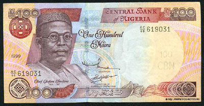CENTRAL BANK OF NIGERIA 100 naira 1999