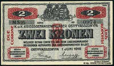 K. u K. Krigwsgefangenlager Ostffyasszonyfa zwei kronen 1916