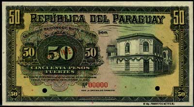 República del Paraguay 50 pesos fuertes 1923 SPECIMEN