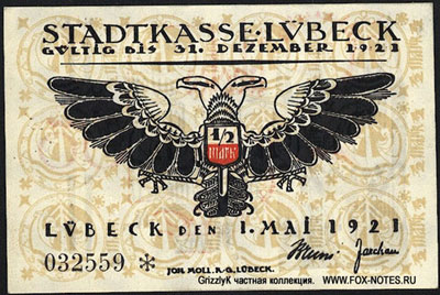 Kassenschein der Stadtkasse in Lübeck 50 pfennig
