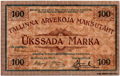 Tallina arvekoja Maksutaht 100 marka 1919