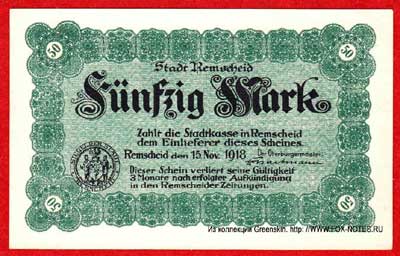 Stadt Remscheid 50 Mark 1918 notgeld