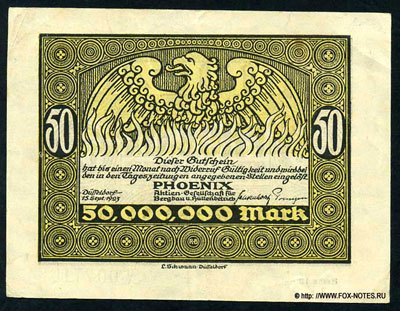 Phoenix, Aktien-Gesellschaft für Bergbau und Hüttenbetrieb 50000000 Mark 1923