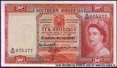 Souther Rhodesia Currency Board 10 shillings 1953