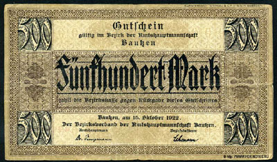 Bezirksverband der Amtshauptmannschaft Bautzen 500 Mark 1922