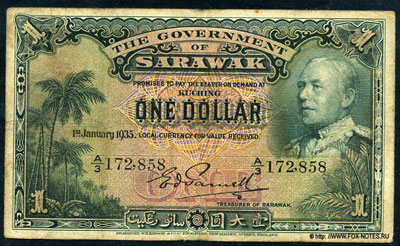 Governement Sarawak 1 dollar 1935. 
