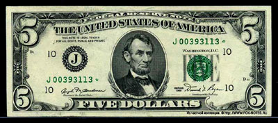 Federal Reserve Notes 5 dollars Series of 1981 Sign. Buchanan Regan 