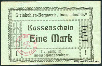 Steinkohlen-Bergwerk Langenbrahm Kassenschein 1 Mark.