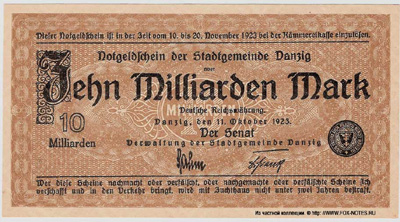 Verwaltung der Stadgemeinde Danzig 10 Milliarden Mark 1923