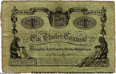 Herzoglich Anhaltisches Staats-Ministerium 1 Thaler Courant 1859