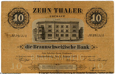 Braunschweigische Bank 10 Thaler 1869