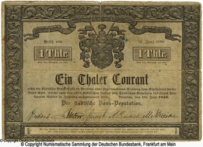Städtische Bank zu Breslau (Schlesien) 1 Thaler 1848