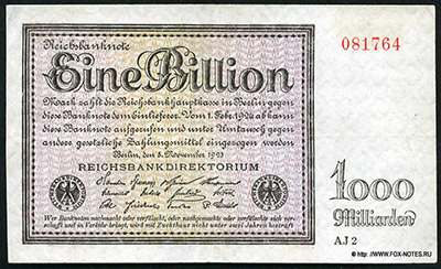 Reichsbank. Reichsbanknote. 1 Billion Mark. 5. November 1923. 