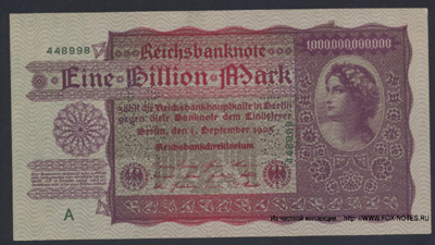 Reichsbank. Reichsbanknote. 1 Billion Mark. 1. September 1923. 