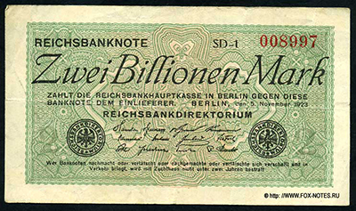 Reichsbank. Reichsbanknote. 2 Billionen Mark. 5. November 1923.  