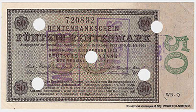 Deutschen Rentenbank. Rentenbankschein. 50 Rentenmark. 1. November 1923. 