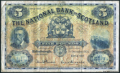 National Bank Scotland 5 Pounds 1955