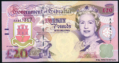 . Government of Gibraltar. Currency Note.  1995-2006.