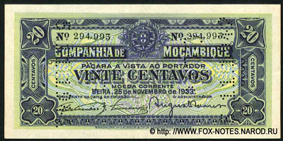 Companhia De Moçambique, Beira 20 centavos 1933