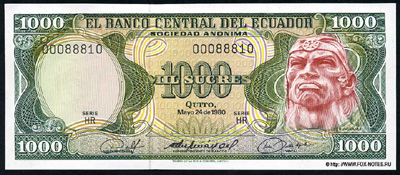 Banco Central del Equador.  1000 	1980
