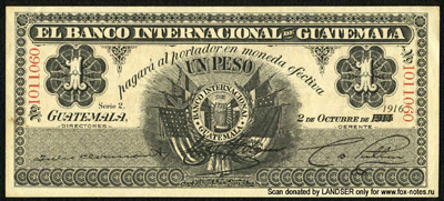 El Banco Internacional de Guatemala 1 Peso 1916