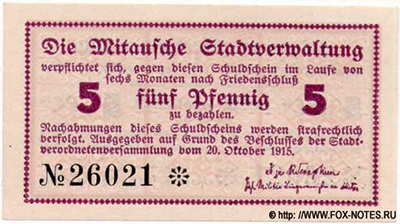 Mitausche Stadtverwaltung. 5 Pfennig. 1915.