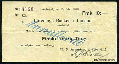 . Foreningsbanken i Finland Ph. U. Strenberg & C:os A.B.  10   1918.