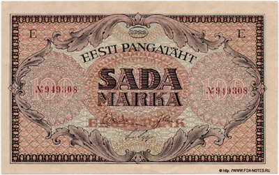   100  1922. (Eesti Pangatäht 100 marka 1922.)