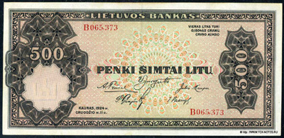 Lietuvos Banko banknotas. 500 litų 1924. (   500  1924)